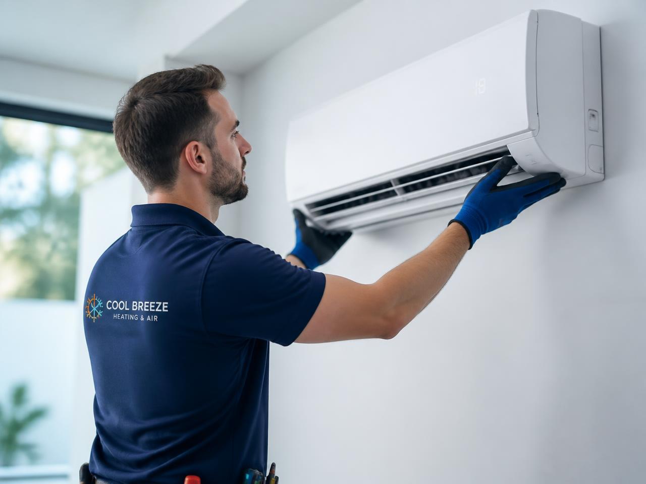 Técnico instalando ar-condicionado
